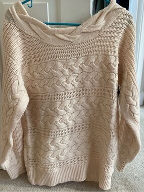 VENUS Cream Cable-Knit Cowl Neck Sweater